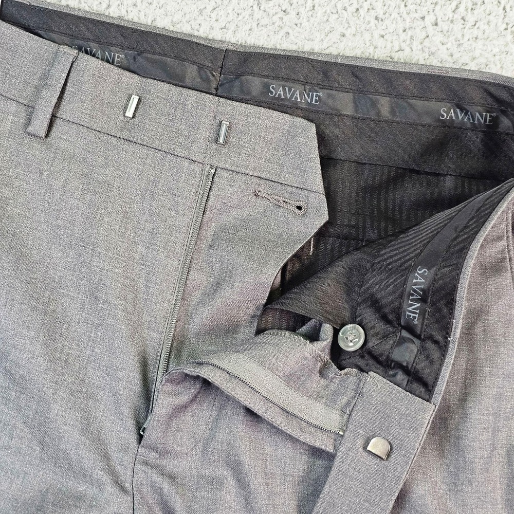 Savane Premium Flex Dress Pants Mens 32x30 Gray Flex Waist Stretch No Iron - Picture 7 of 12